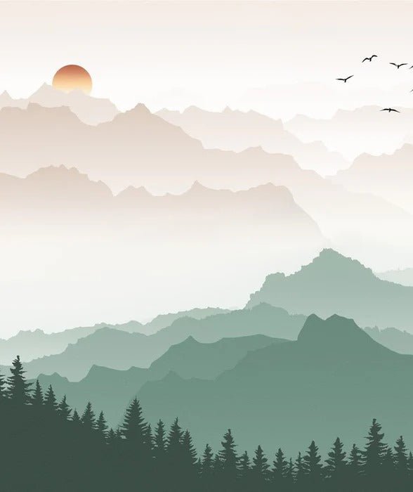 Papier peint montagne dans brume terracotta