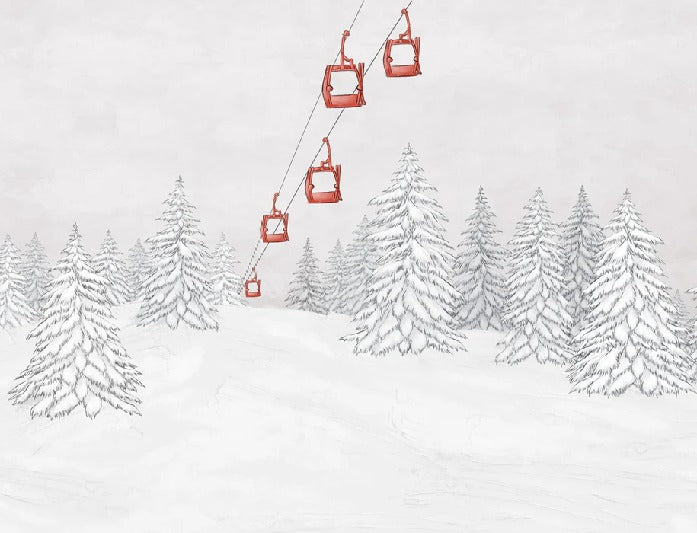Papier peint montagne télécabine rouge