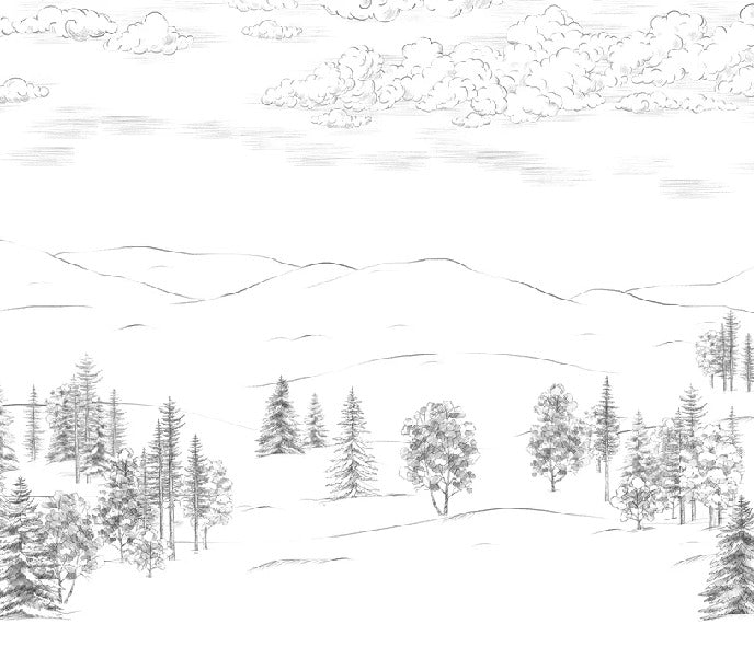 Papier peint montagne esquisse de Cimes, XXL, tendance