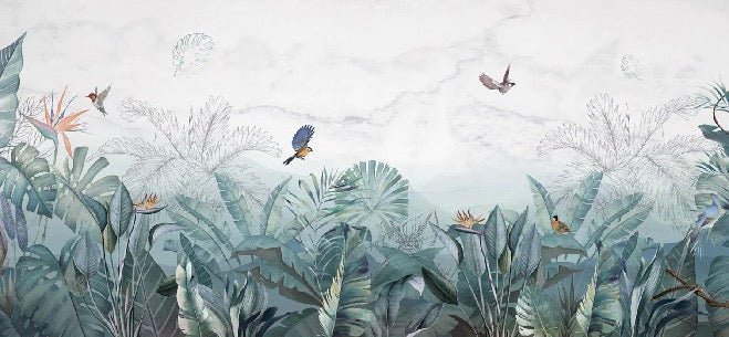 Papier peint jungle bleu marbre, mural concept, tendance