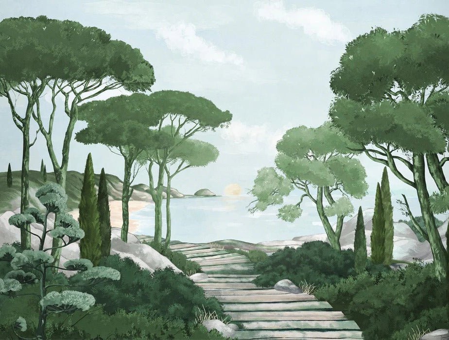 Papier peint balade dans les calanques vert