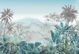 Papier peint tendance tropical bleu