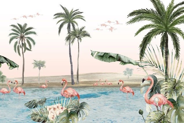 Papier peint oasis flamingo