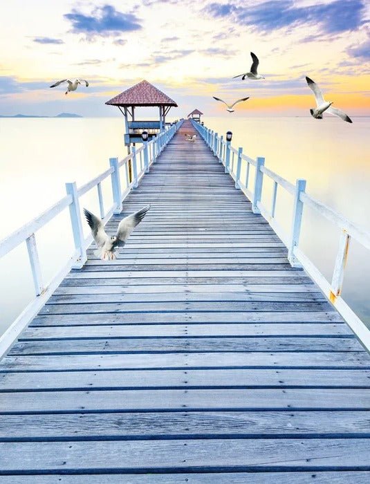 Papier peint trompe l’œil Ponton vue sur mer, XXL, tendance