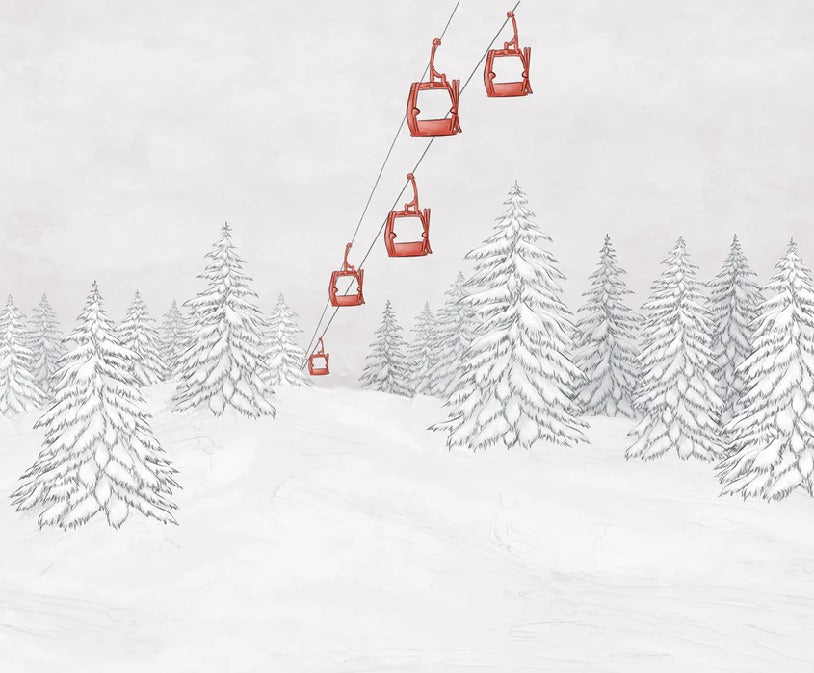 Papier peint montagne télécabine rouge