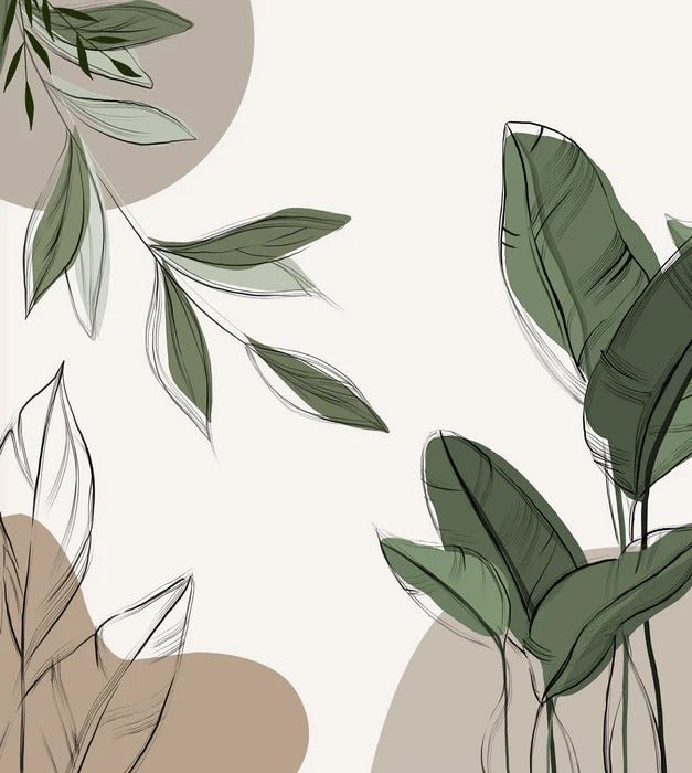 Papier peint panoramique végétal graphique taupe