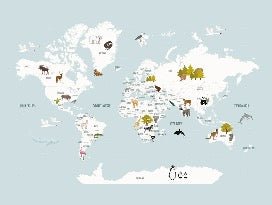 Papier peint Carte du monde en Francais enfant bleu glacier, XXL, tendance