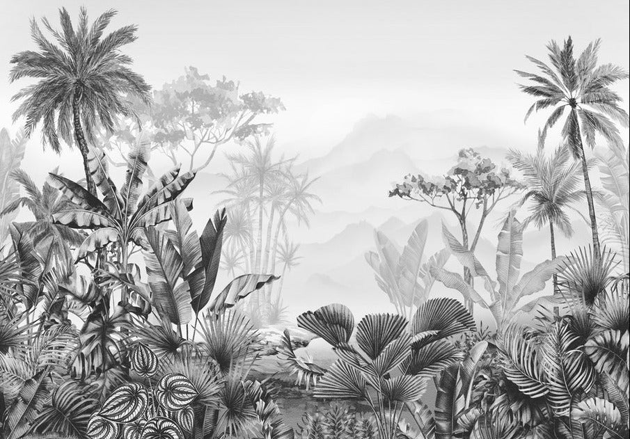 Papier peint tendance tropical noir et blanc
