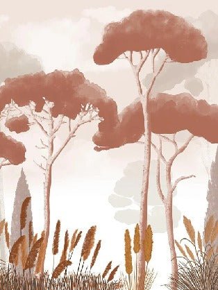 Papier peint cyprès pins et herbes de la pampa terracotta, XXL, tendance