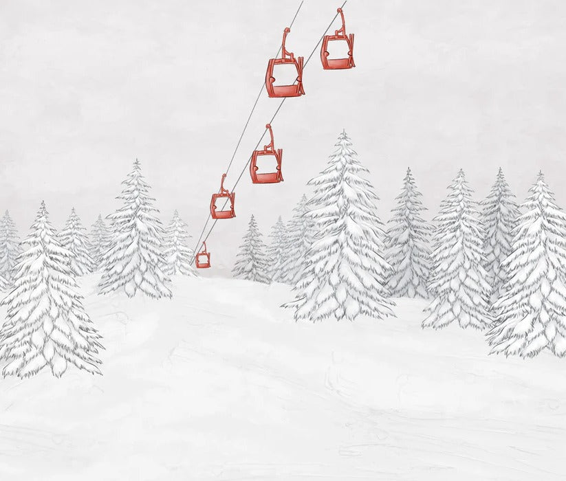 Papier peint montagne télécabine rouge, XXL, tendance