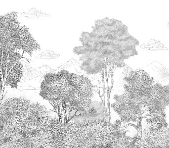 Papier peint panoramique Forêts et Monts Crayonnés, XXL, tendance