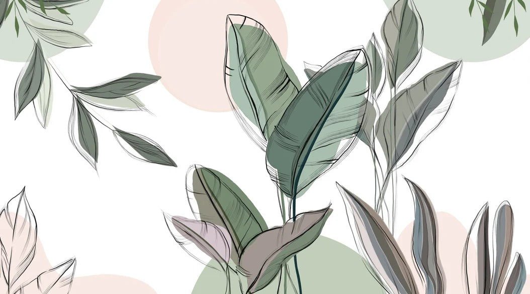 Papier peint panoramique végétal graphique vert, XXL, tendance