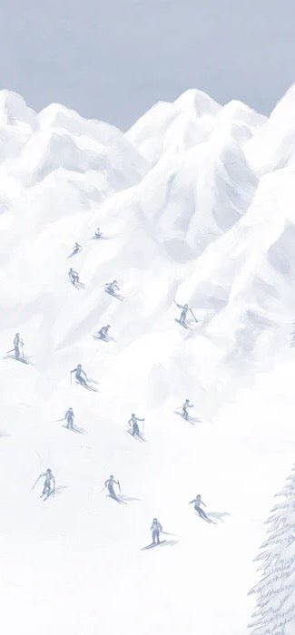 Papier peint montagne skieurs bleu