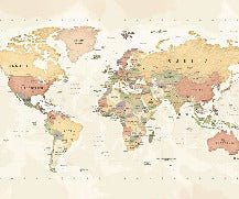 Papier peint panoramique carte du monde exploration, XXL, tendance