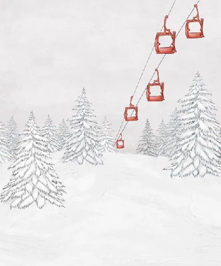 Papier peint montagne télécabine rouge