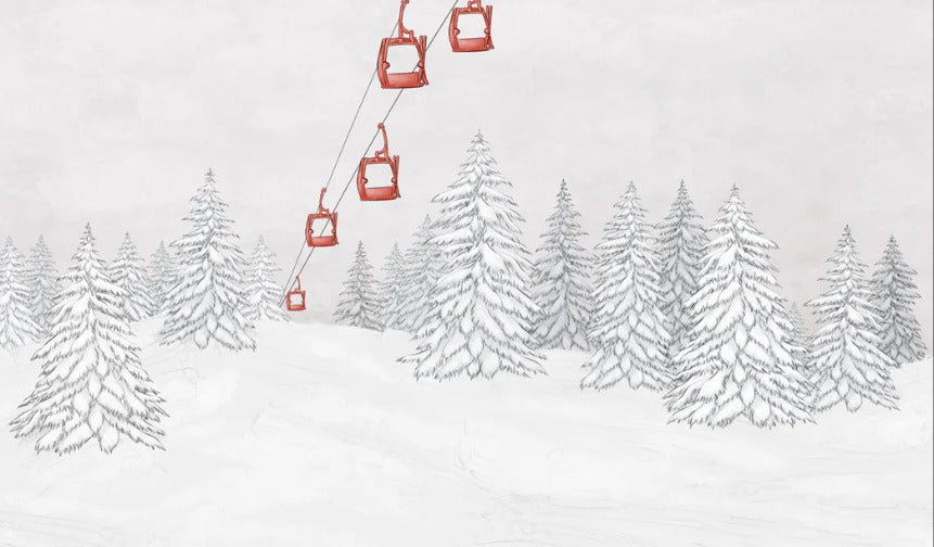Papier peint montagne télécabine rouge