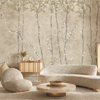 Papier peint panoramique branches japandi