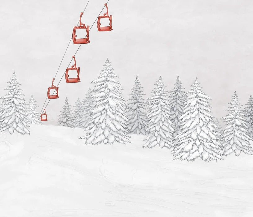 Papier peint montagne télécabine rouge, XXL, tendance