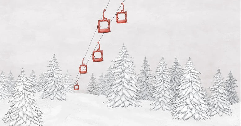 Papier peint montagne télécabine rouge