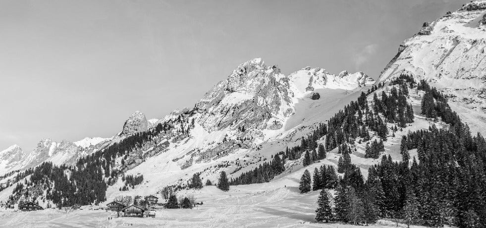 Panoramic alpine chalet wallpaper