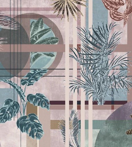 Papier peint geometric palms rose, XXL, tendance