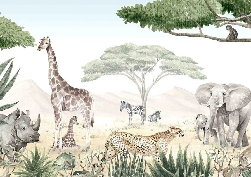 Papier peint enfant savane en peinture, XXL, tendance