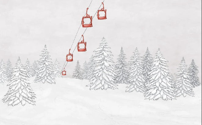 Papier peint montagne télécabine rouge
