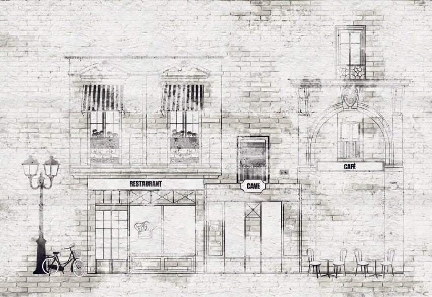 Papier peint bistrot vintage façade parisienne, XXL, tendance