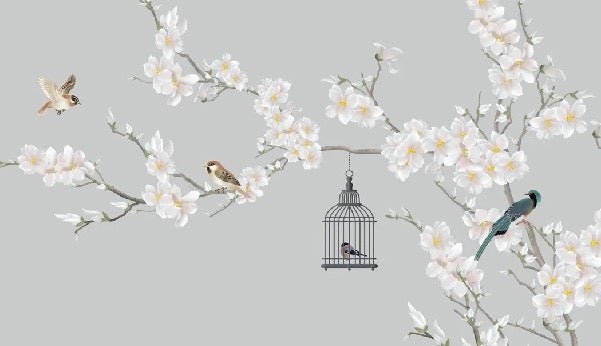 Papier peint salon romantique arbre en floraison, XXL, tendance