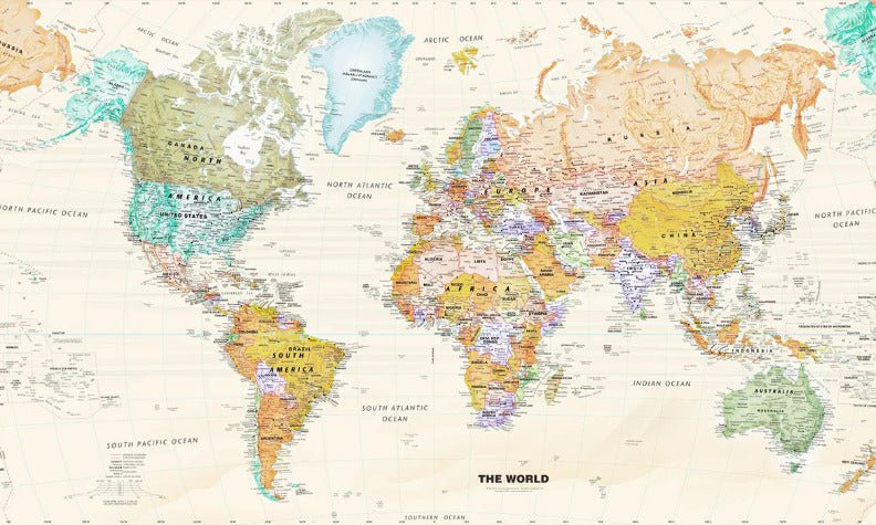 Papier peint original carte du monde, XXL, tendance
