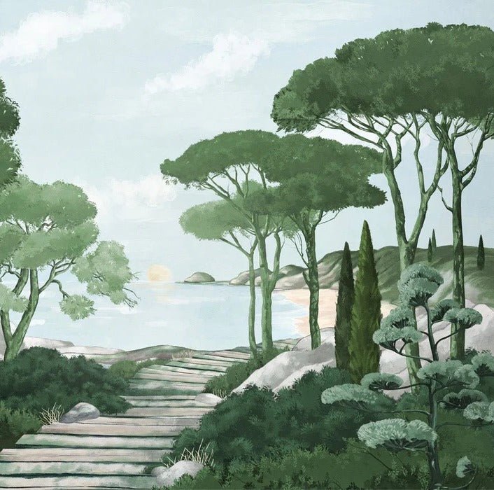 Papier peint balade dans les calanques vert