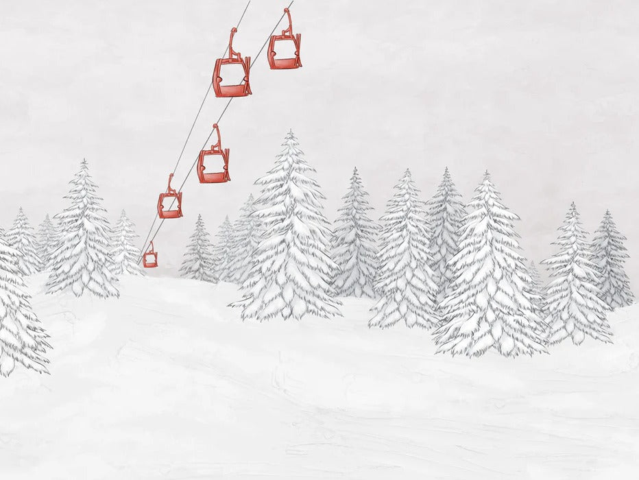 Papier peint montagne télécabine rouge