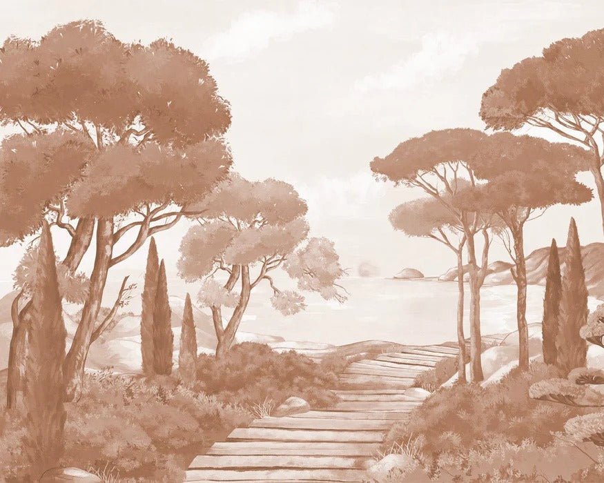 Papier peint balade dans les calanques terracotta