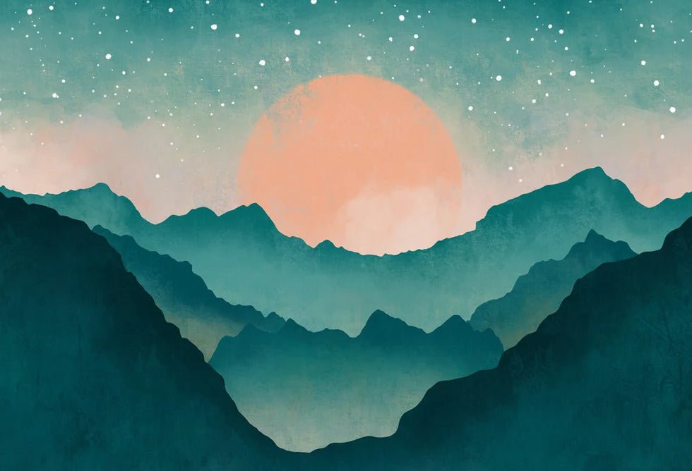 Papier peint sur mesure montagne brume turquoise, XXL, tendance