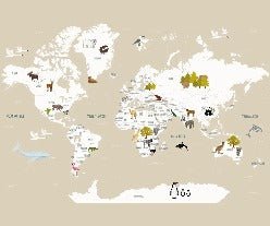 Papier peint Carte du monde en Francais enfant beige, XXL, tendance