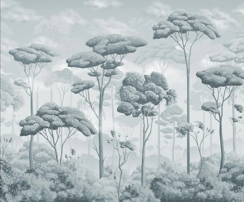 Papier peint panoramique pinède volupté bleu argent