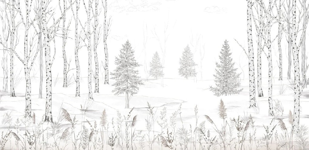 Papier peint forêt d'arbres noir et blanc, XXL, tendance