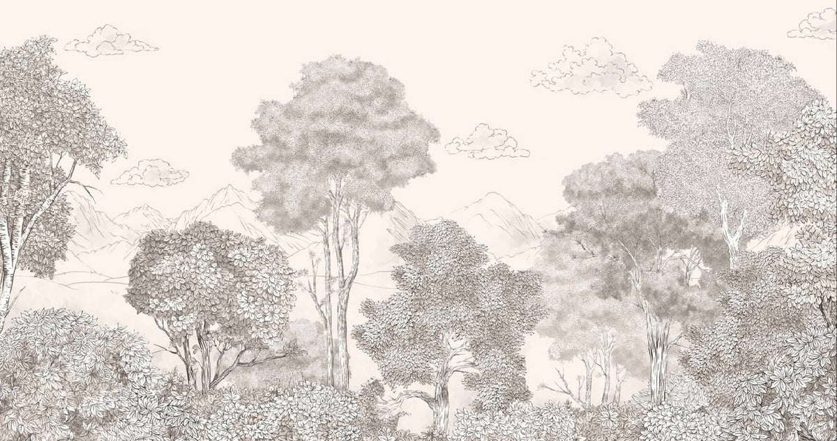 Papier peint panoramique Forêts et Monts Crayonnés Beige