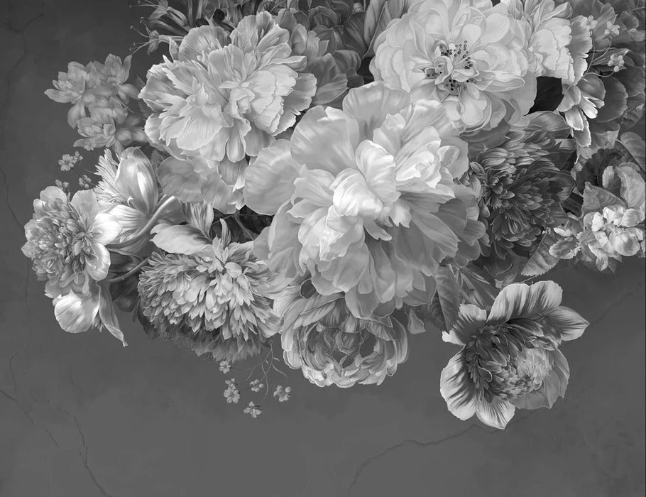 Papier peint fleur pivoine noir et blanc