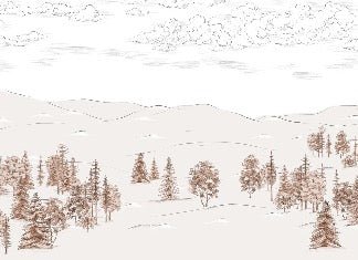 Papier peint esquisse de Cimes sépia, XXL, tendance