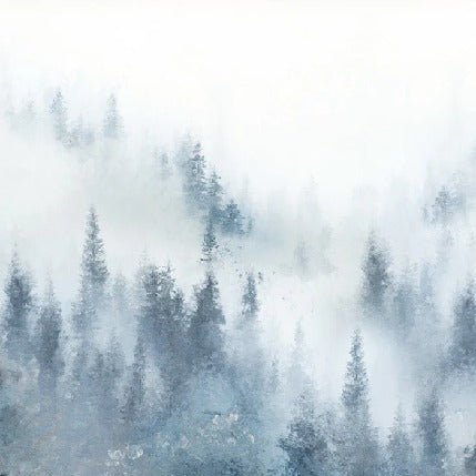 Papier peint sapin brume bleu aquarelle