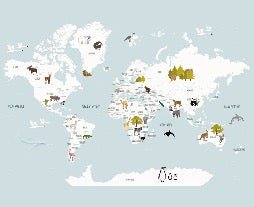 Papier peint Carte du monde en Francais enfant bleu glacier, XXL, tendance