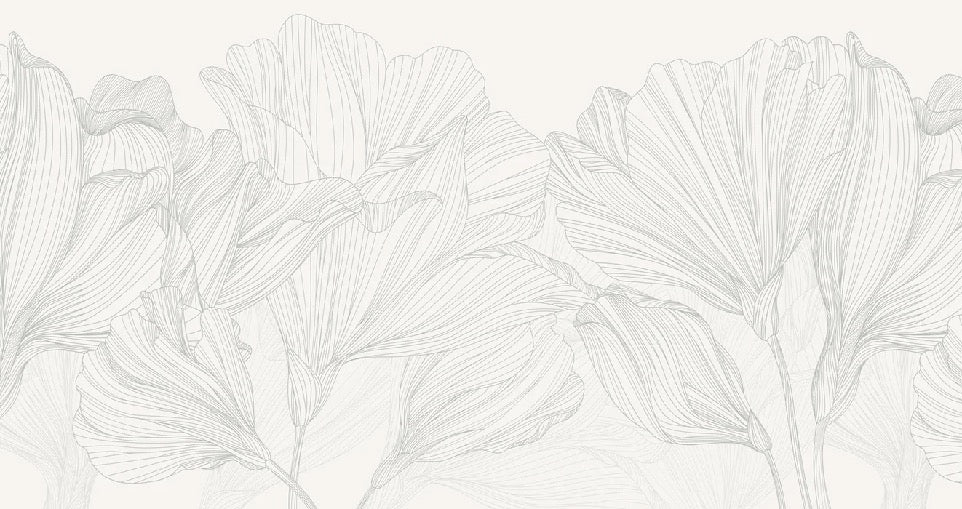 Panoramic wallpaper grey and white waltz of flowers