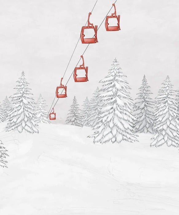 Papier peint montagne télécabine rouge