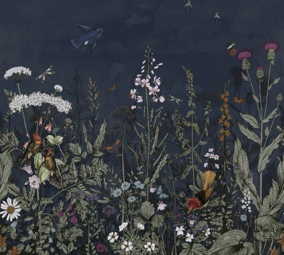 Papier peint panoramique bleu nuit floral