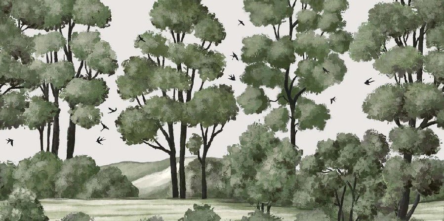 Papier peint paysage rivière forêt vert