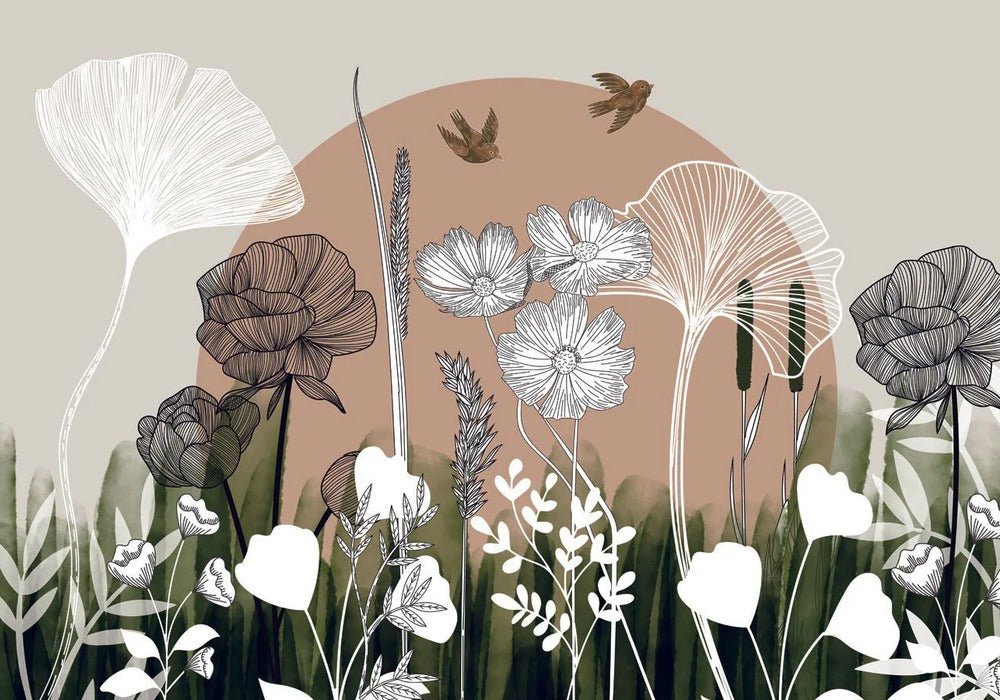 Papier peint panoramique illustration florale