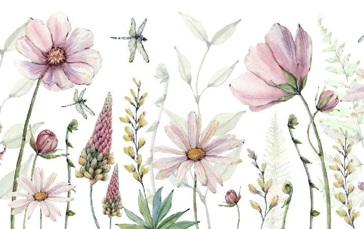 Papier peint fleurs et libellules