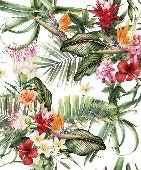 Papier peint salle de bain tropical & Fleurs colorées