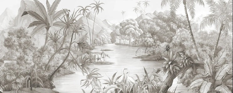 Papier peint panoramique jungle pittoresque, XXL, tendance